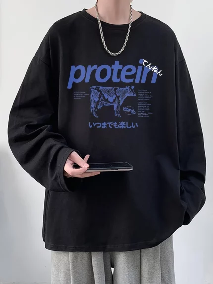 Men'S Heavy Duty Loose Fit Long Sleeve Cotton T-Shirt - Protein