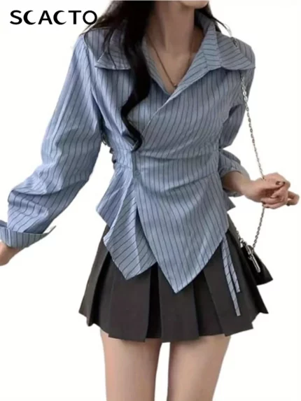 SCACTO Women's Elegant Blouse - Waist-Hugging Shirt