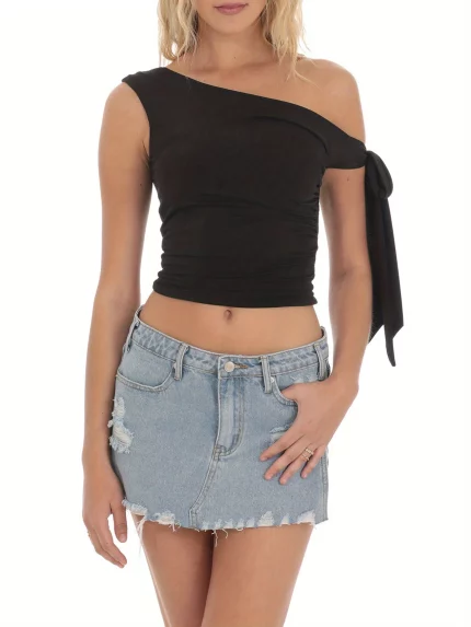 Women's Off-Shoulder Ruched Crop Tank Top