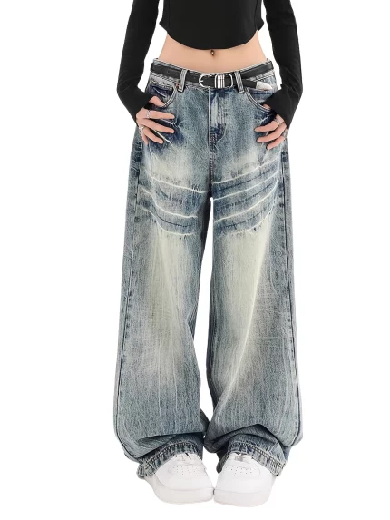 High Waisted Baggy Jeans for Women & Men - Straight Leg, Denim