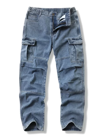 Men's Relaxed Fit Denim Cargo Pants - Elastic Waist