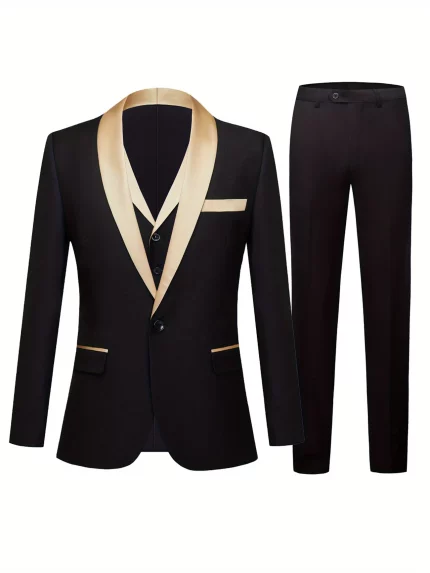 Men's suit 3pcs set, shawls, lapels, sports jacket, vest and trousers set