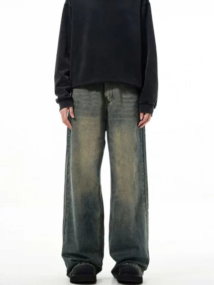 Men's Slim-Fit Retro Washed Vintage Jeans - High Elasticity Machine-Washable Denim