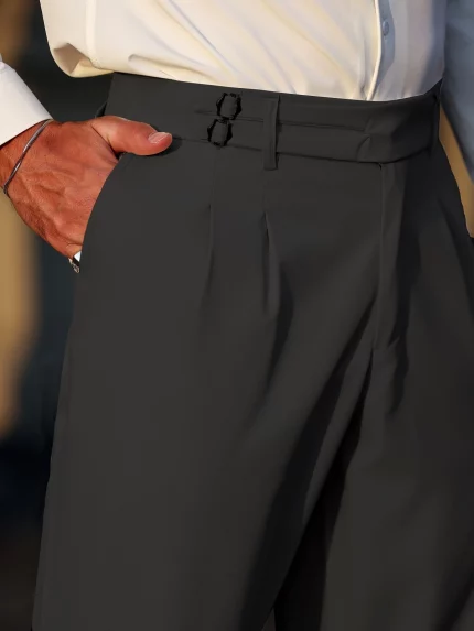 Men'S Beige Casual Work Pants - Non-Stretch, Double-Button Closure, Relaxed Fit, Regular Waist