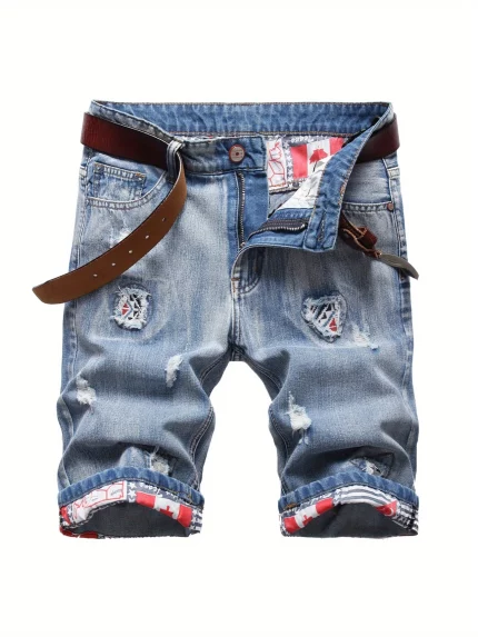 Men'S Ripped Denim Shorts, Streetwear, Casual