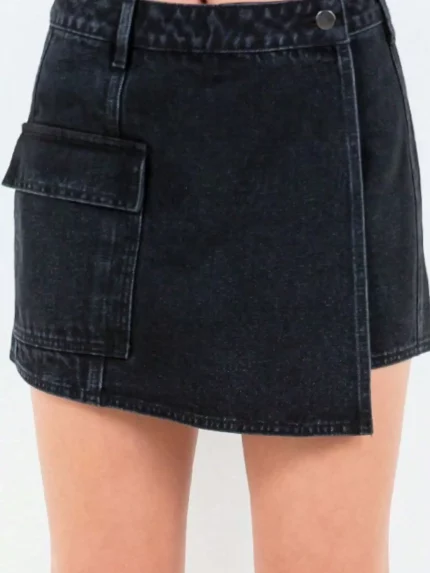 Women's Casual Denim Skort with Asymmetrical Hem & Side Cargo