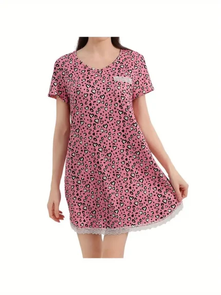 Women's Floral Nightdress - Soft Polyester Sleepdress with Lace Trim