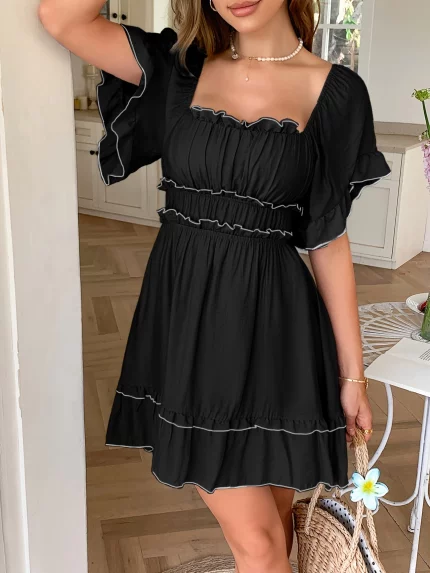 ZAFUL Women'S Square Neckline Can Also Be Worn As a One-Shoulder Dress