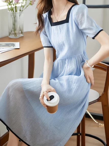 MOHO&MO French-Inspired Summer Dress with Puff Sleeves - Light