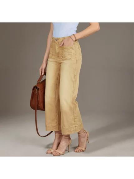Women'S Elegant Wide-Leg Jeans - Loose Fit Cropped Pants with Pockets