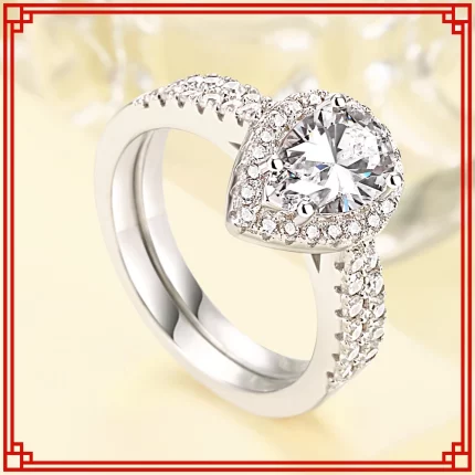 925 Silver Teardrop Moissanite Set Ring Women's Colourful Round Cut Birthday