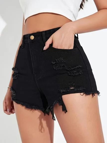 Women's High-Waisted Skinny Jeans Shorts - Stretchy Non-See-Through
