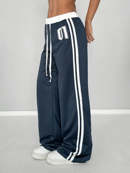Women'S High-Waisted Black Joggers with White "10" Print - Casual