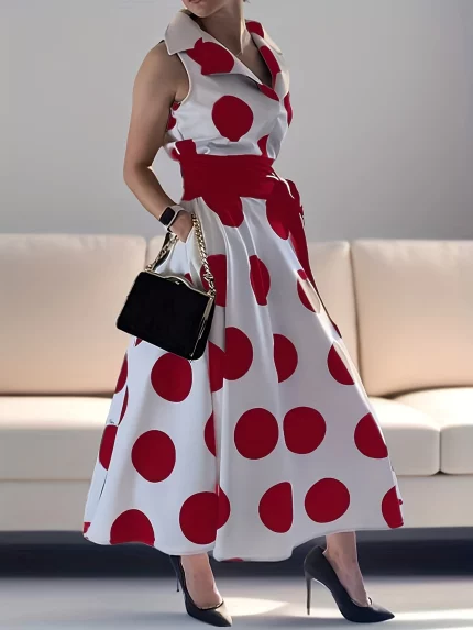 TIMELOVEE Summer Dresses For Women 2025 New Polka Dot Maxi Dress
