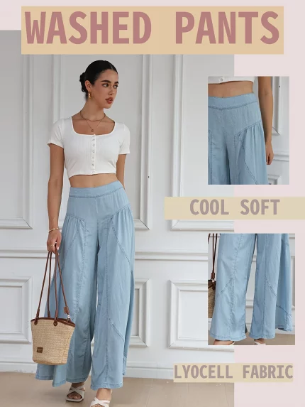 Women's Ultra-Wide Leg Jeans - High-Waisted Non-Stretch Pants