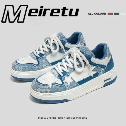 Men's Denim-like Sneakers - Retro Streetwear Shoes with 3D Stars