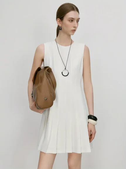 FSLE Women'S Sleeveless Ribbed Dress - Casual A-Line Midi Dress with Cinched