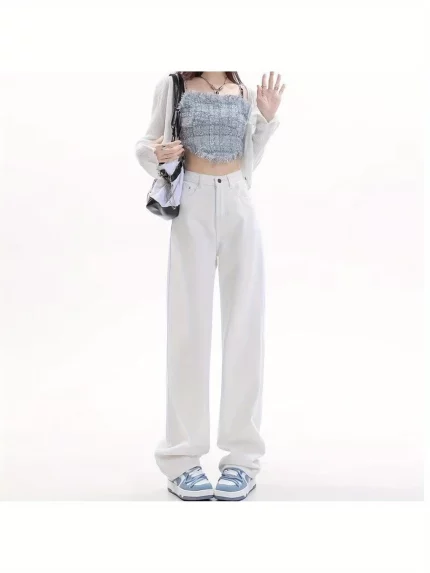 Women's High-Waisted Wide-Leg Jeans - Lightweight Non-Stretch Summer Pants