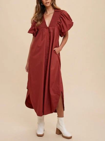Womens Casual Babydoll Chic Ruffle Puff Sleeve Smocked Empire