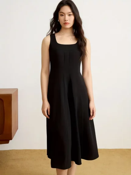 DUSHU Women's Audrey Hepburn-Inspired Sleeveless Dress - Square Neck